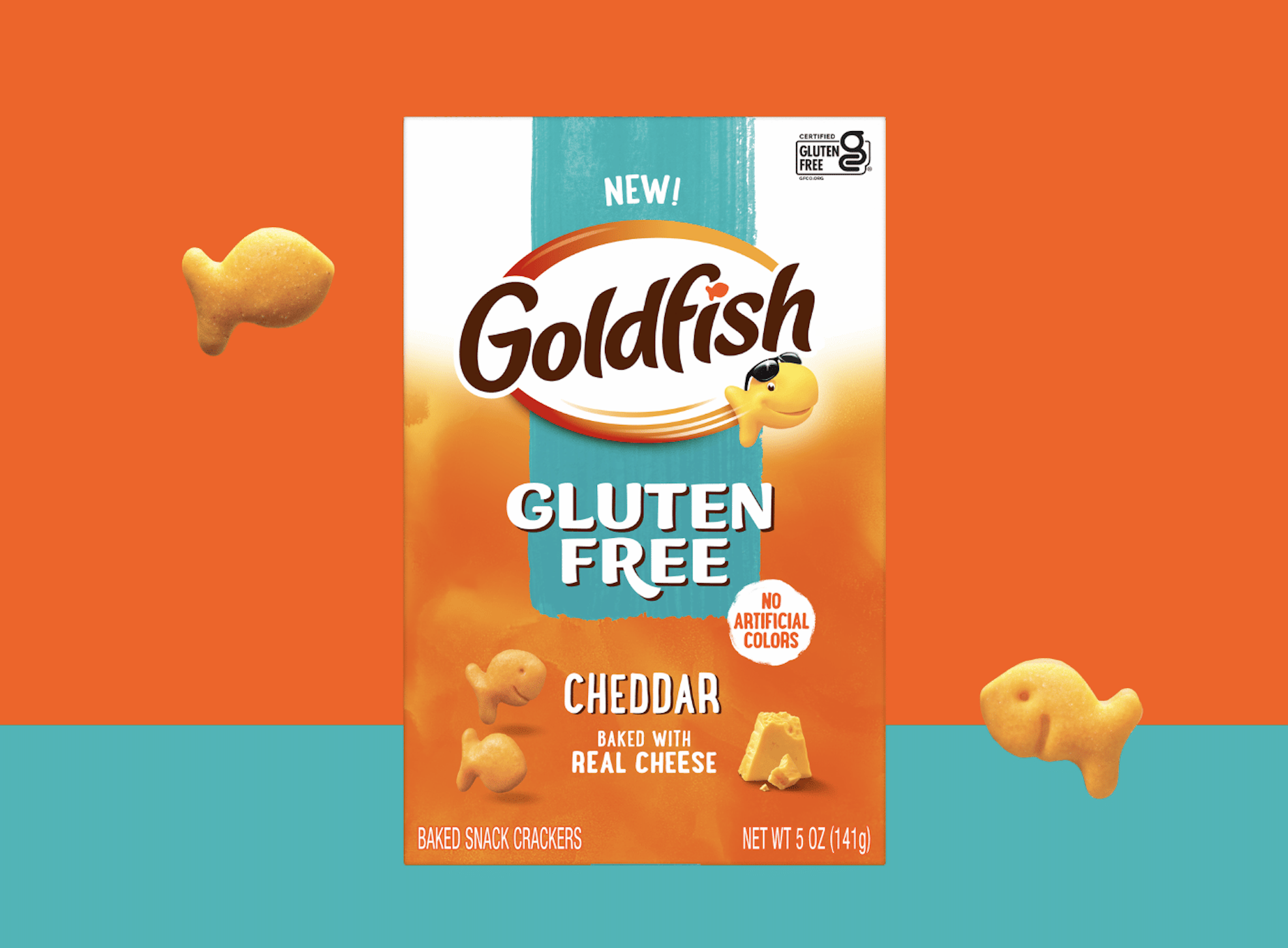 Goldfish feature a new gluten free option.