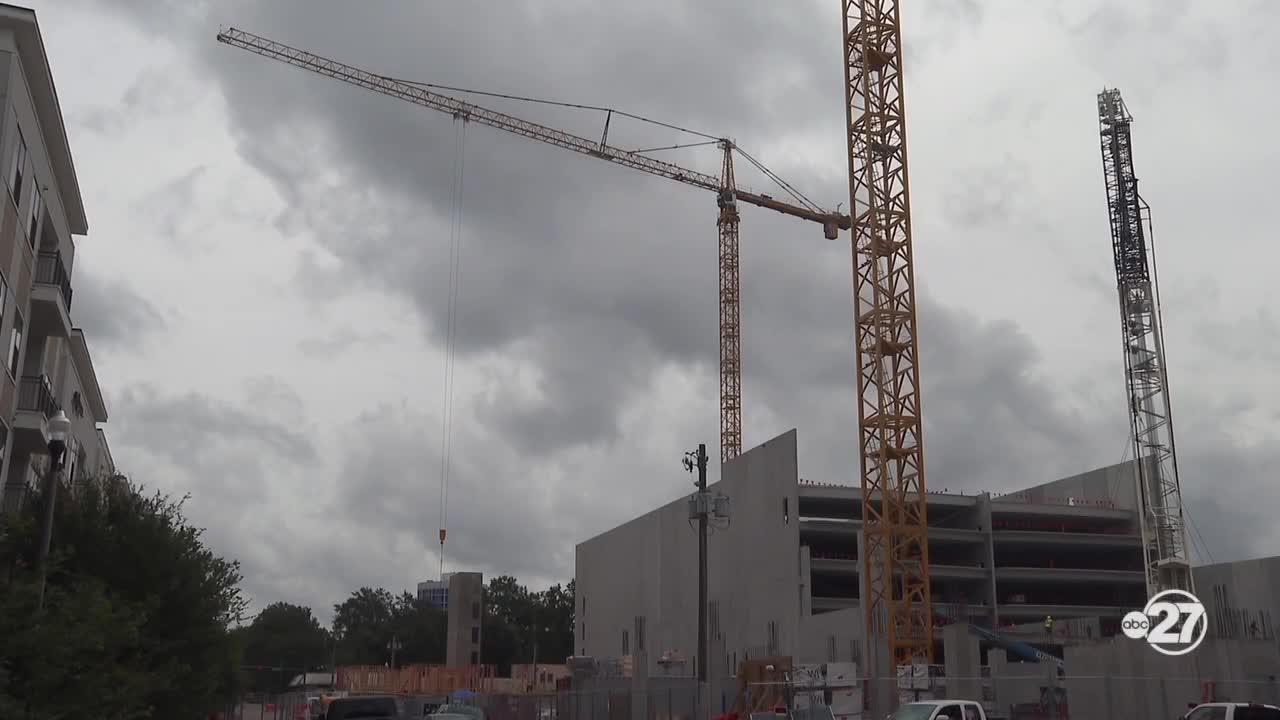 SEE WHY: Construction cranes staying up in College Town through Hurricane Helene