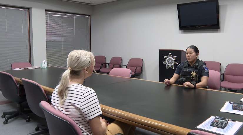 Officer Salazar speaking with 2 News