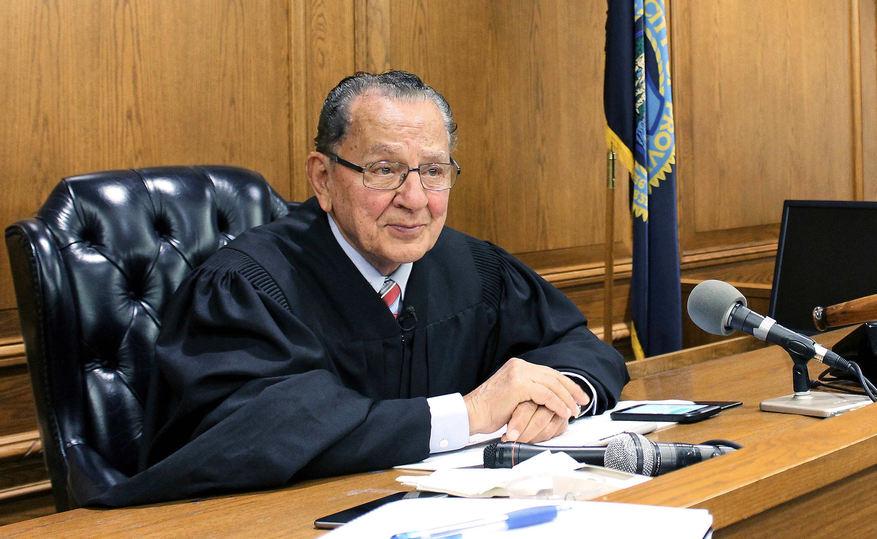 FILE - Providence Municipal Court Judge Frank Caprio sits on the bench in Providence, R.I., Aug. 10, 2017. 