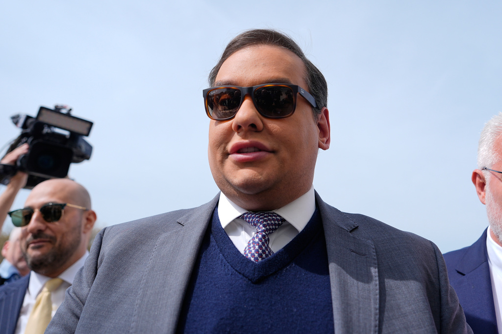 Former Rep. George Santos arrives at federal court for sentencing, April 25, 2025, in Central Islip, N.Y. 