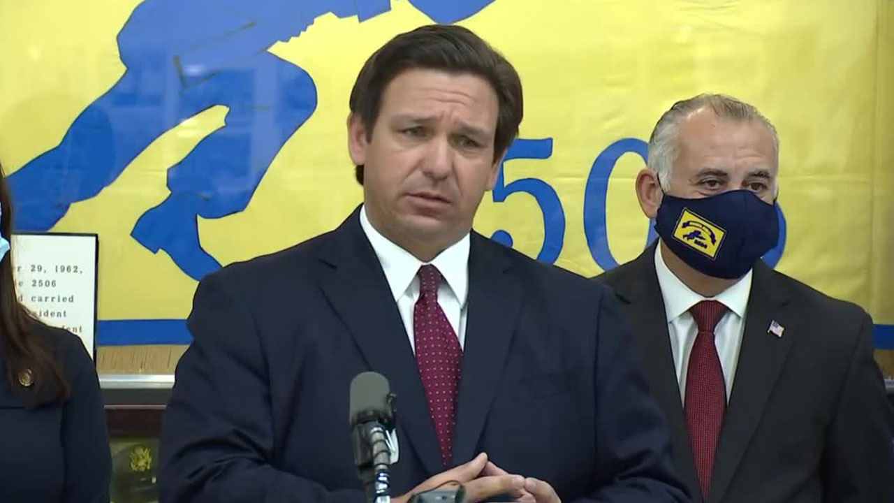 Gov. Ron DeSantis holds news conference in Miami on Feb. 8, 2021