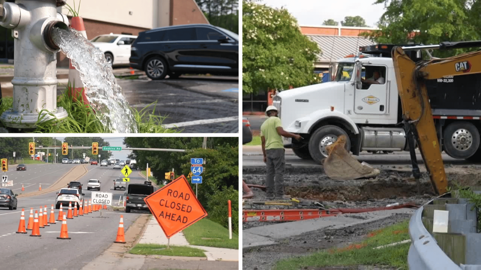 Water main break on Gaskins Road floods parking lots, closes lanes until next week