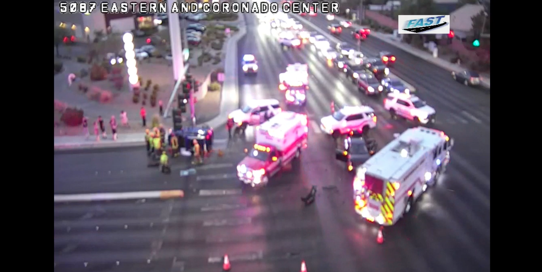 According to the RTC, a crash has blocked off all lanes on Eastern Avenue at Coronado Center Drive. 