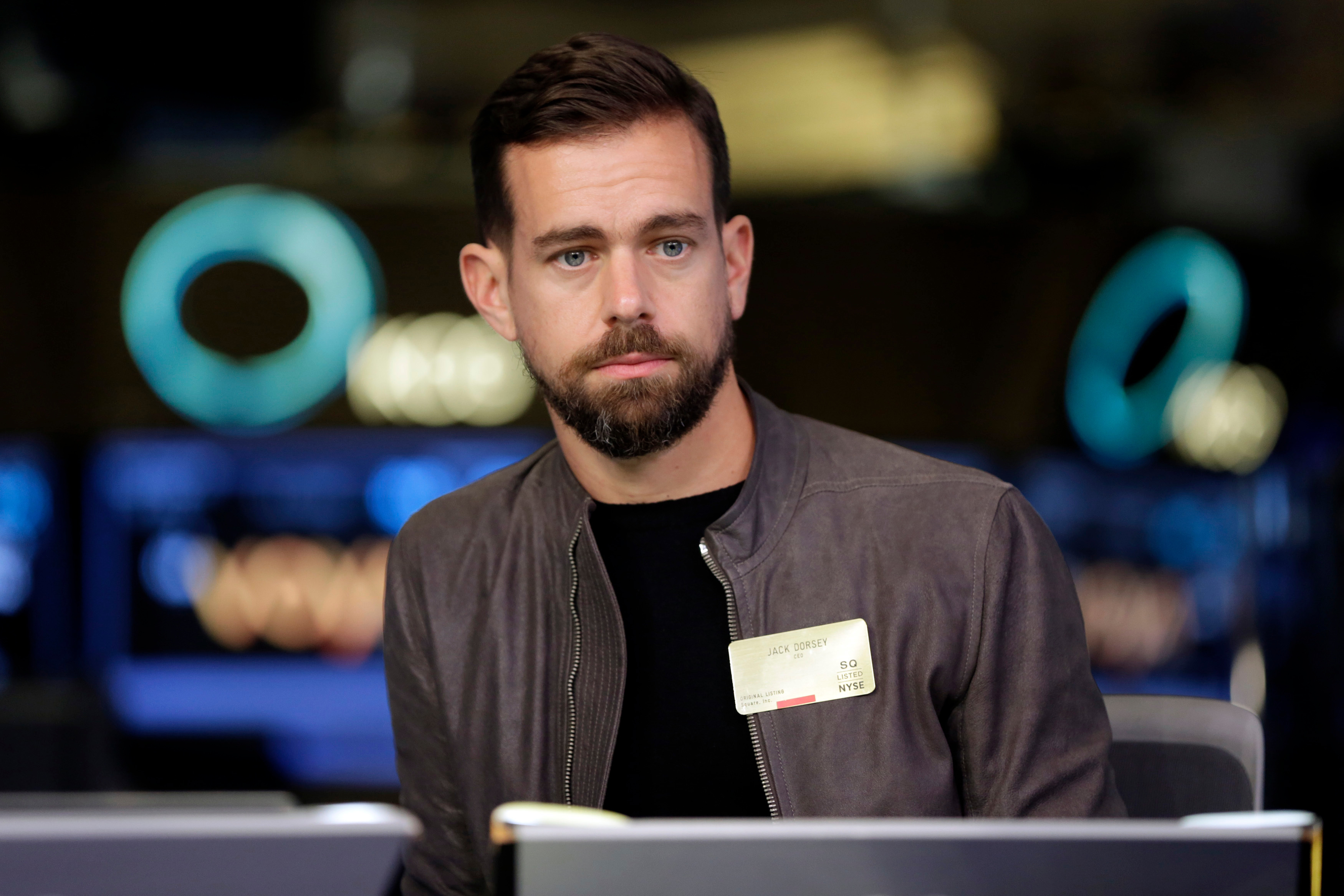 File- This photo taken Nov. 19, 2015, shows Square CEO Jack Dorsey being interviewed on the floor of the New York Stock Exchange. 