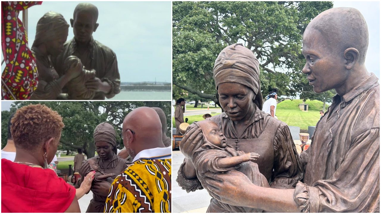 New sculpture added to Fort Monroe's American Landing Memorial honors Virginia's first African American family