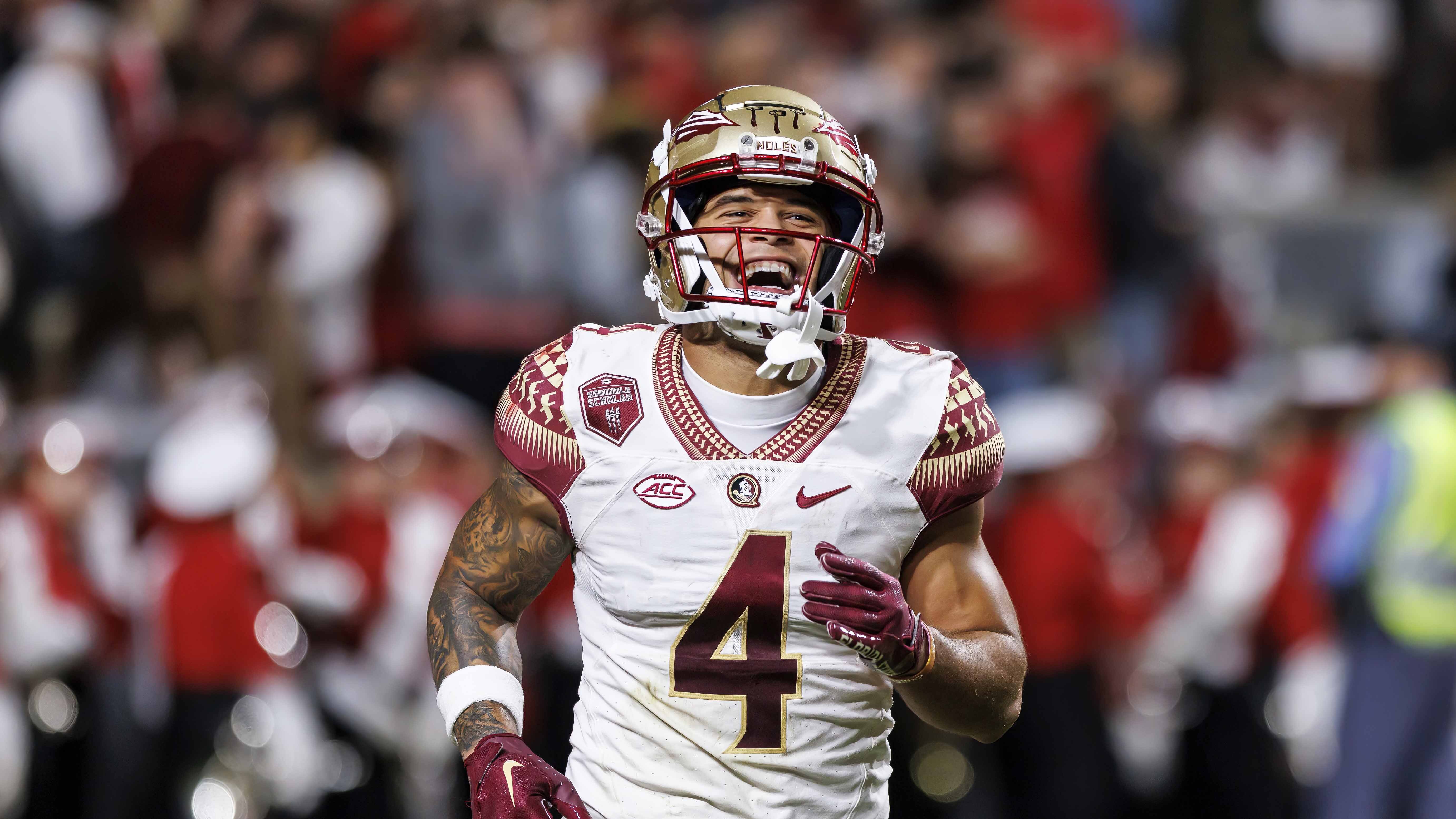 Florida State Seminoles receiver Mycah Pittman smiles after touchdown at North Carolina State Wolfpack, Oct. 2, 2022