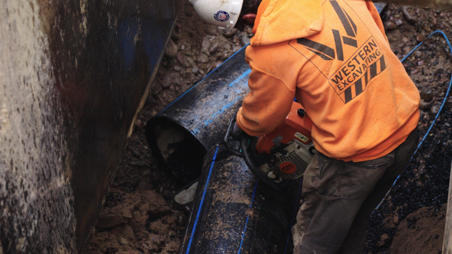 Water Main Pipe Being Cut 