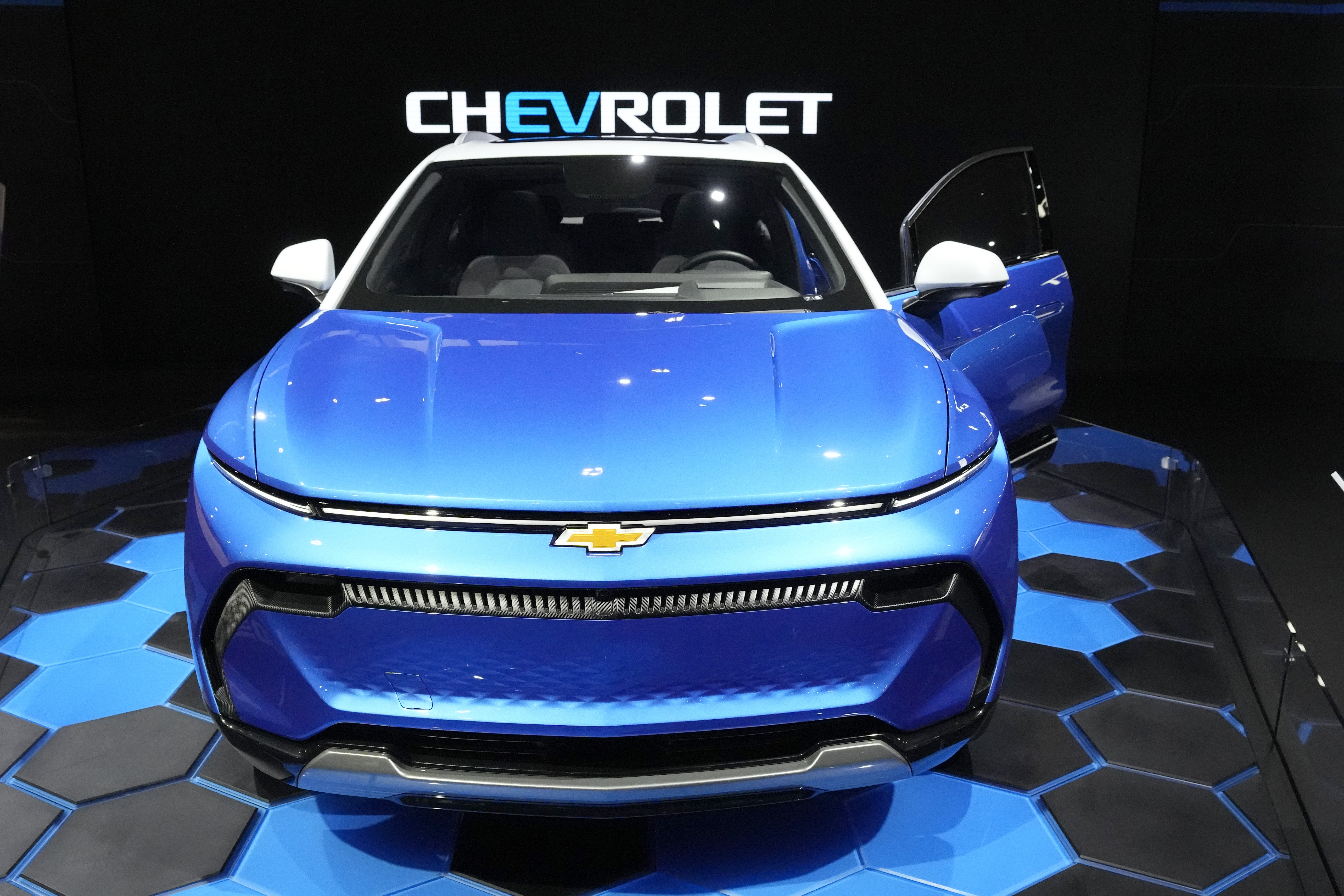 The 2024 Chevrolet Equinox EV sits on display at the Chicago Auto Show, Thursday, Feb. 9, 2023, in Chicago. 