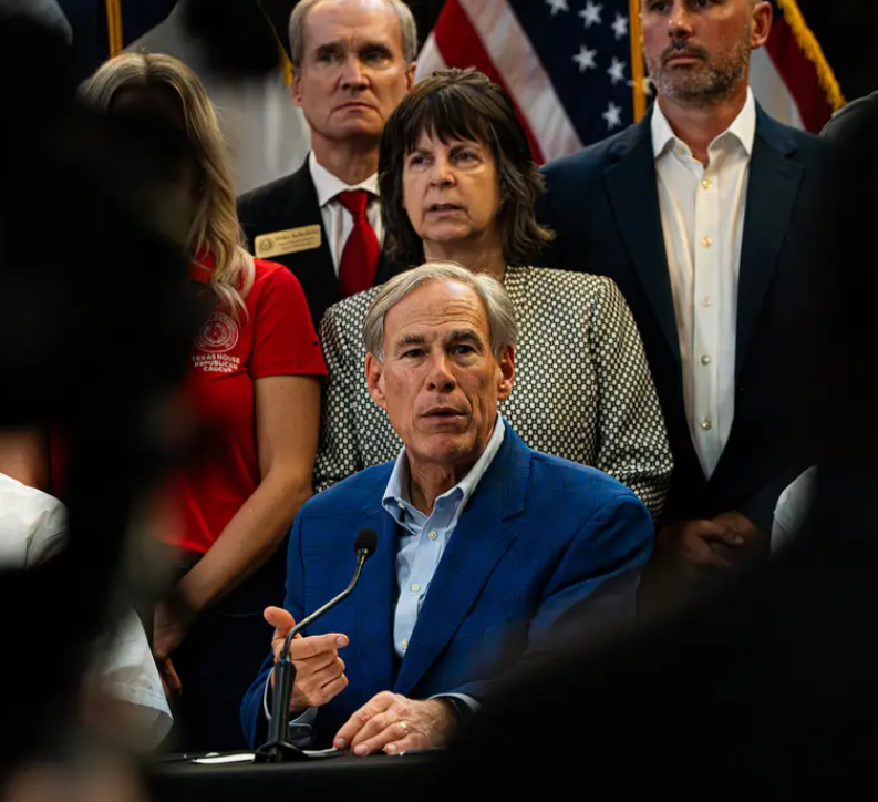 Gov. Greg Abbott, speaks at a press conference in Houston on July 14, 2024.