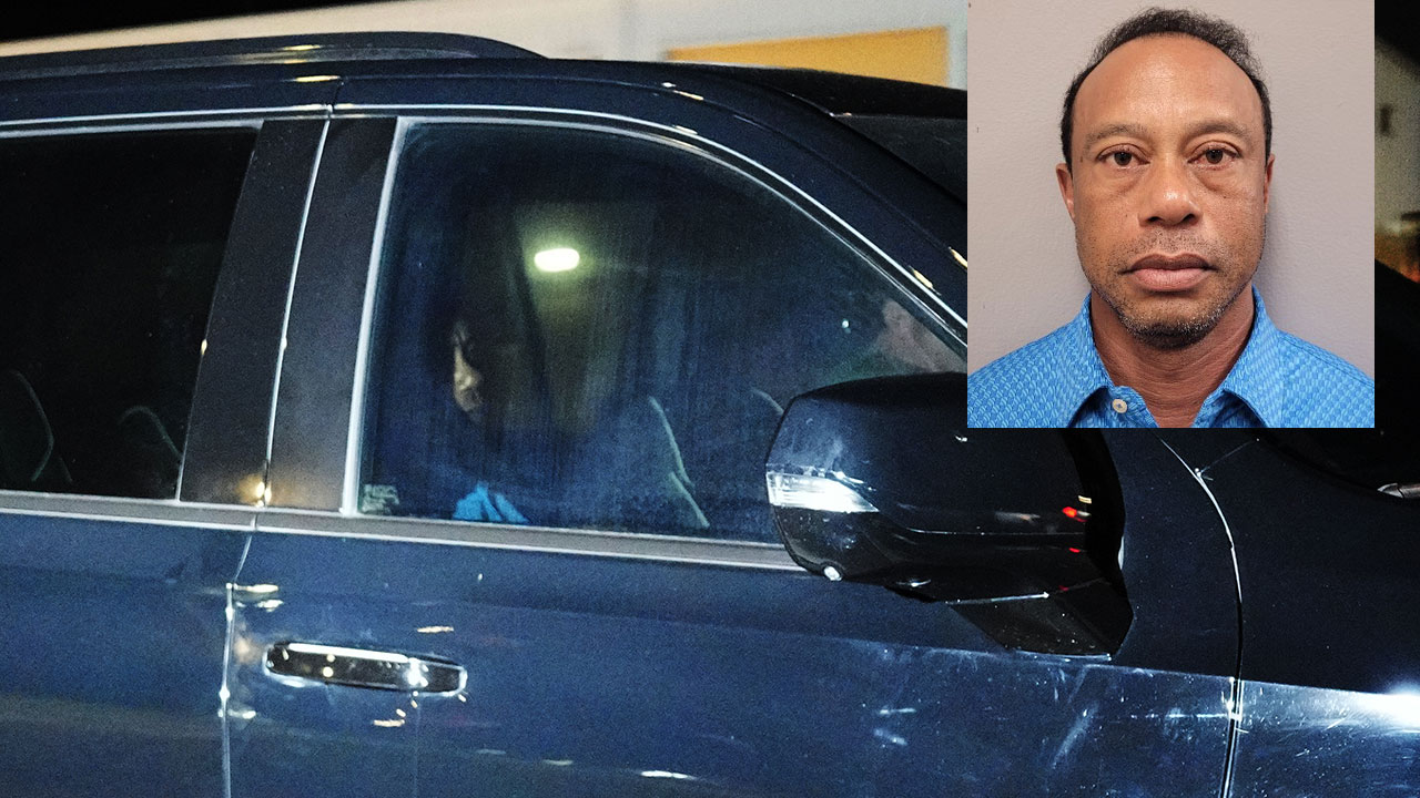 Tiger Woods leaves the Martin County Sheriff's Office jail facility following his involvement in a car crash where he was arrested on a DUI charge on Friday, March 27, 2026 (AP Photo/Jim Rassol)