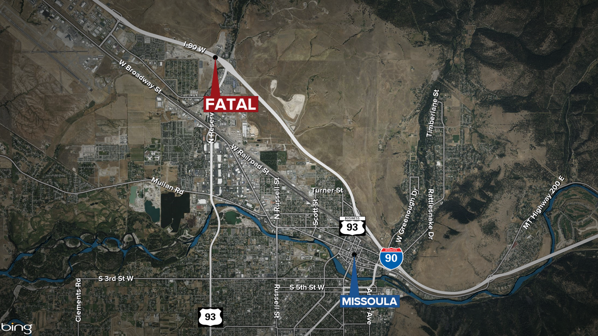 Fatal Missoula I90 Motorcycle Crash Map