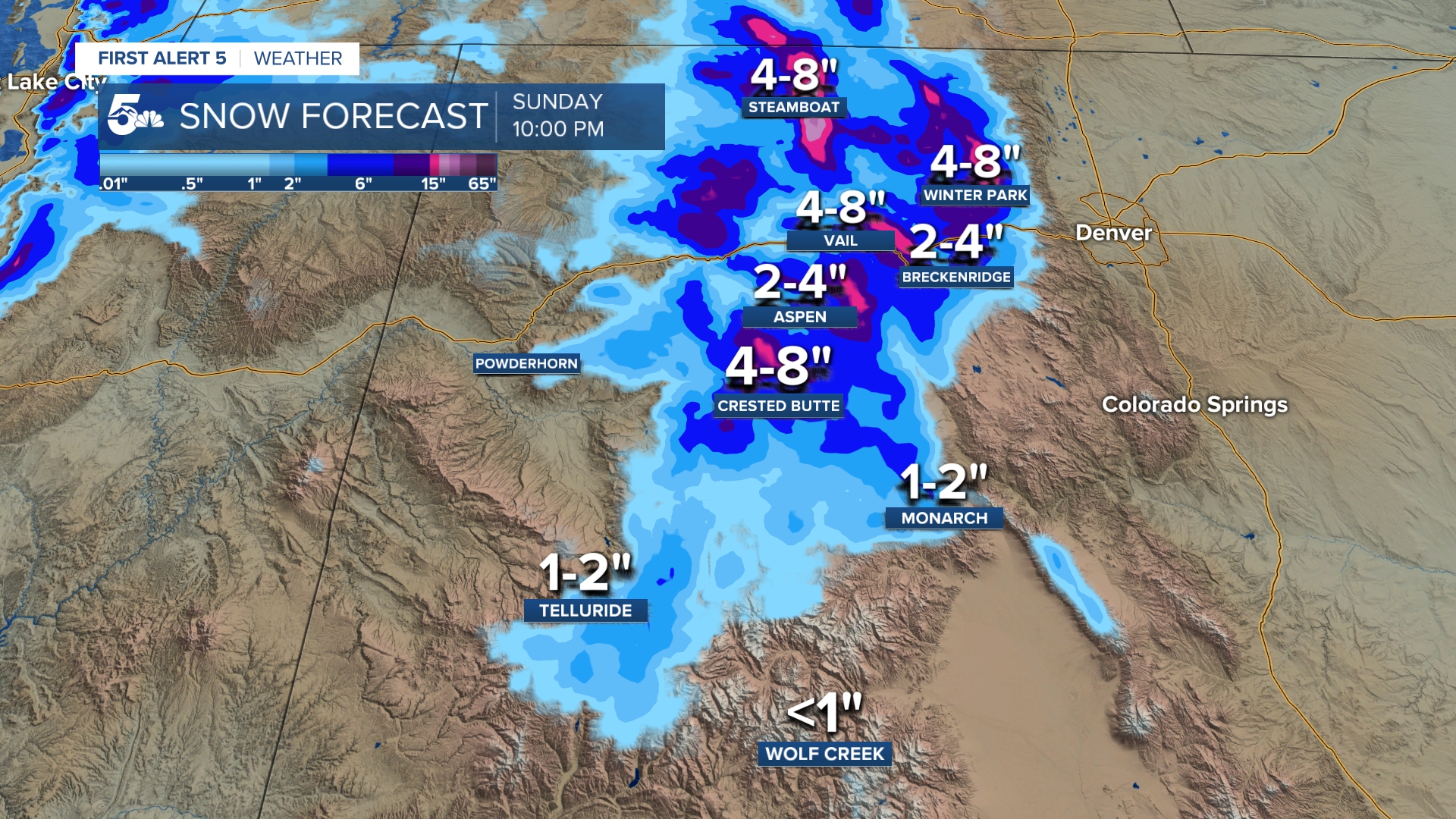 Weekend snow accumulations on Colorado's ski slopes for the first weekend of Spring