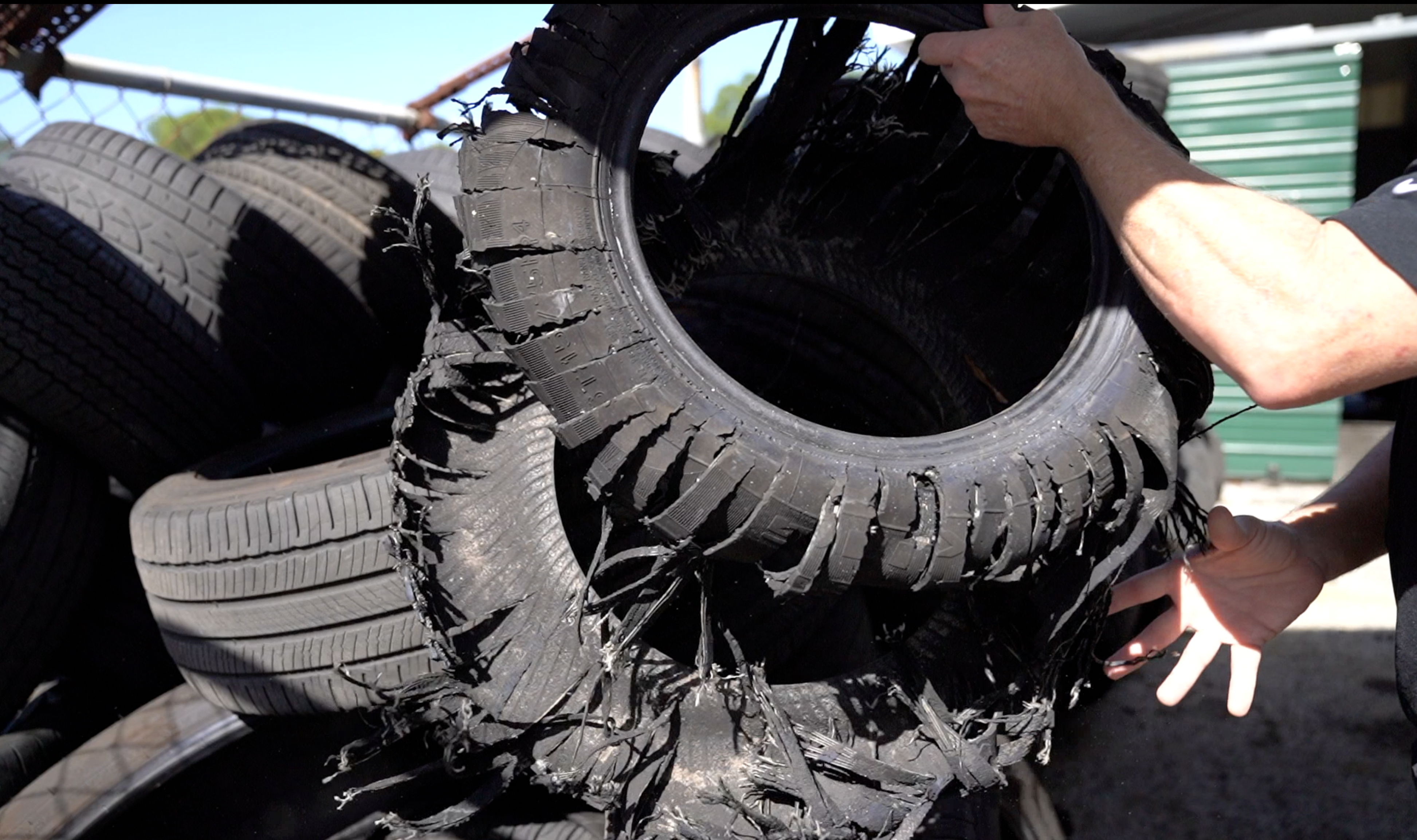 A tire at Brazzeal Automotive that exploded.