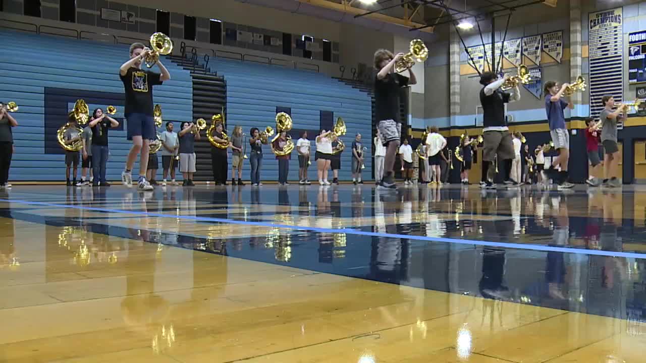 Foothill High School marching band preparing for new school year before the first bell rings