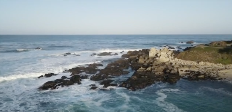Waves crashing along the shore.