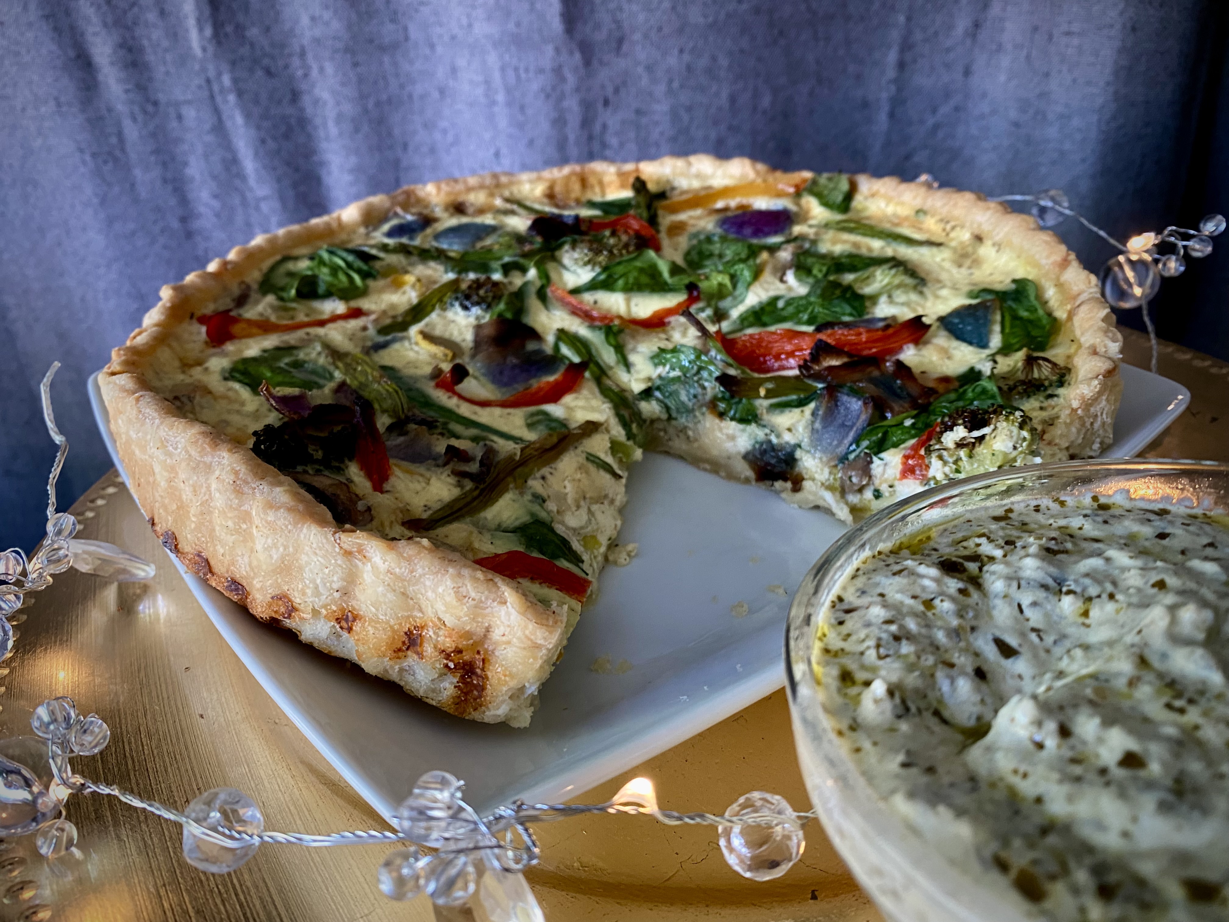 Classic Quiche with Creamy Pesto Sauce
