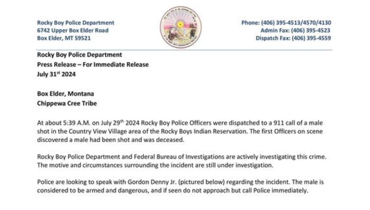 Suspect at large after deadly shooting on Rocky Boy's Indian Reservation