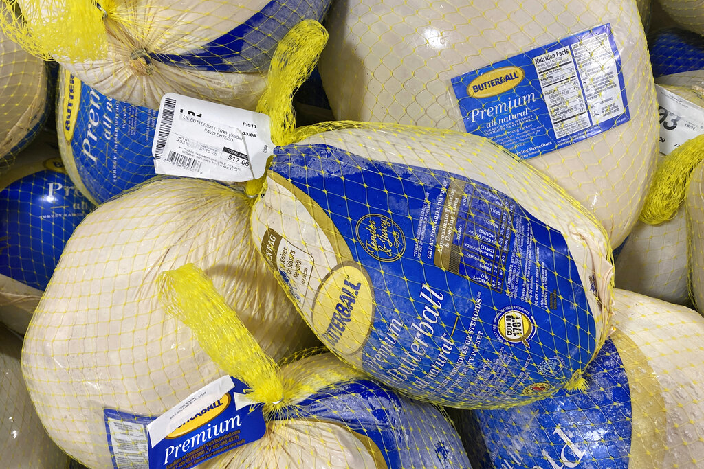 Butterball turkeys are for sale in advance of the Thanksgiving holiday, Wednesday, Nov. 16, 2022, in Miami.  