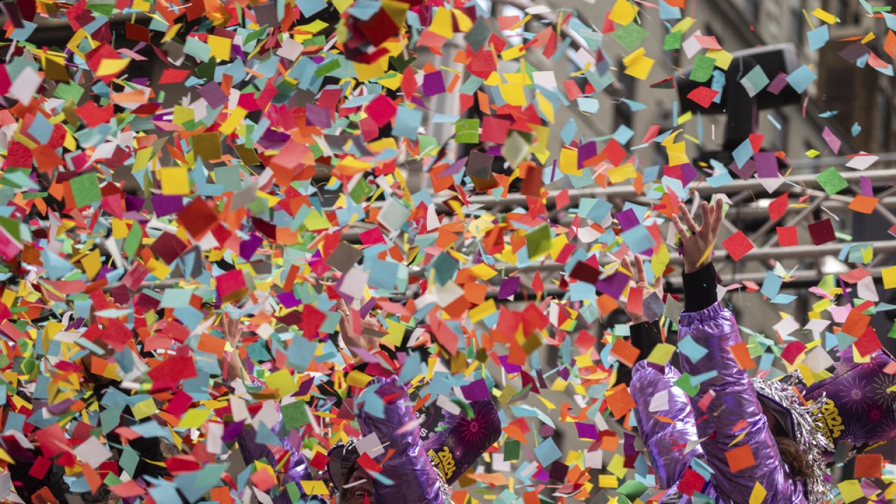 Confetti is released during a confetti test in New York City.