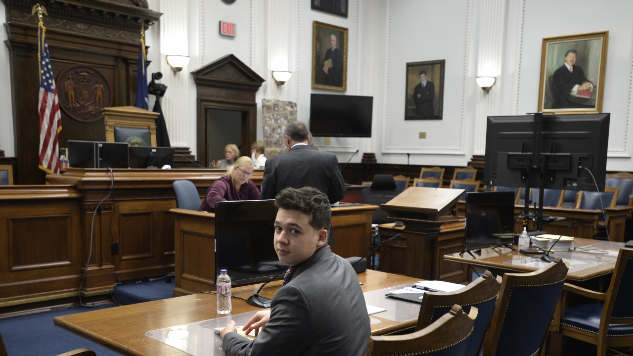 A photo of Kyle Rittenhouse waiting for his attorney at the Kenosha County Courthouse in Wisconsin.