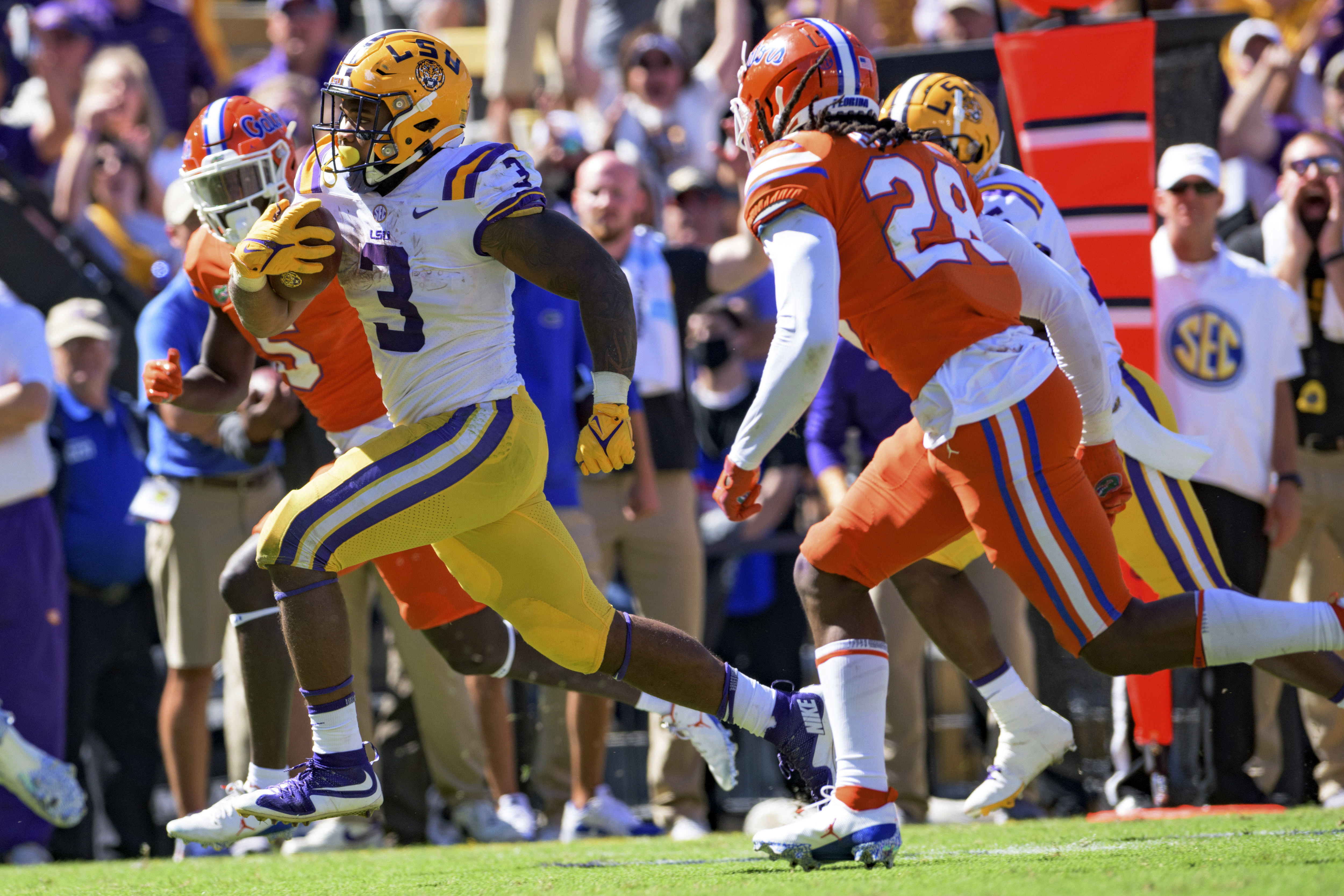 LSU Tigers running back Tyrion Davis-Price scores TD vs. Florida Gators in 2021