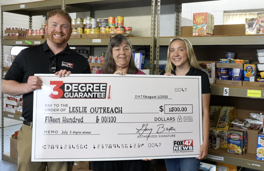 Brad Sugden, Hannah McIlree, Carolyn Hook 3 degree guarantee check