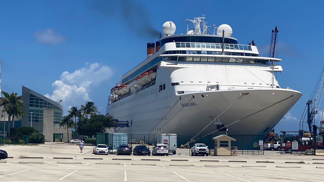 Grand Classica cruise ship docked at the Port of Palm Beach