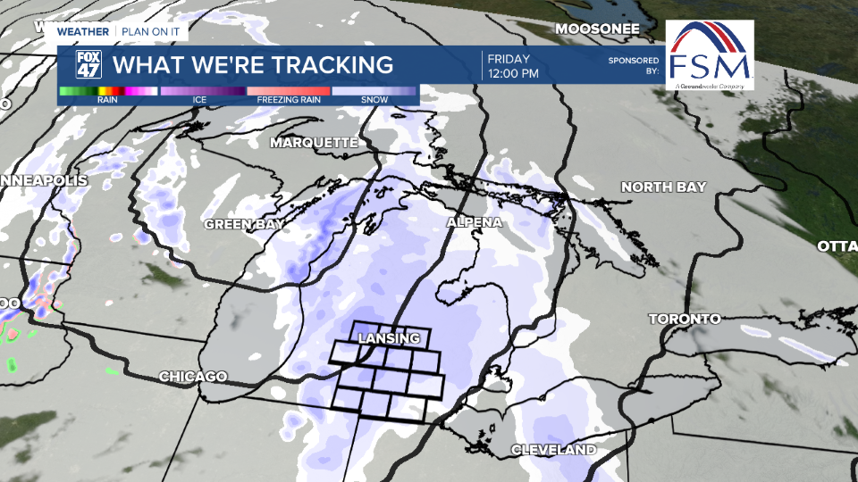 Areas of uniform snow showers advance through our neighborhoods during the lunchtime period Friday