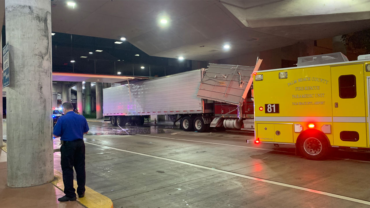 Semi hits pedestrian crosswalk at PBIA on Oct. 10, 2021