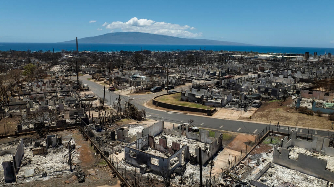 A neighborhood in Lahaina the aftermath of the wildfire