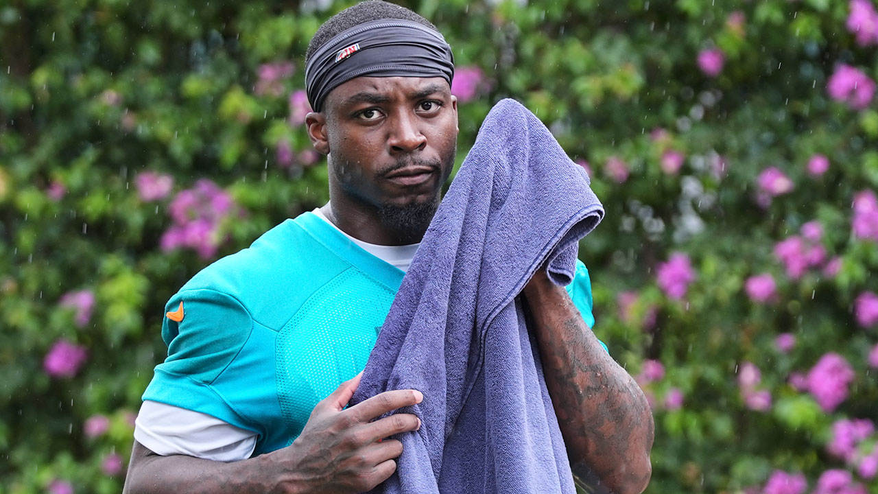 Miami Dolphins cornerback Kader Kohou walks from practice at the NFL football team's training camp, Wednesday, July 23, 2025, in Miami Gardens, Fla.