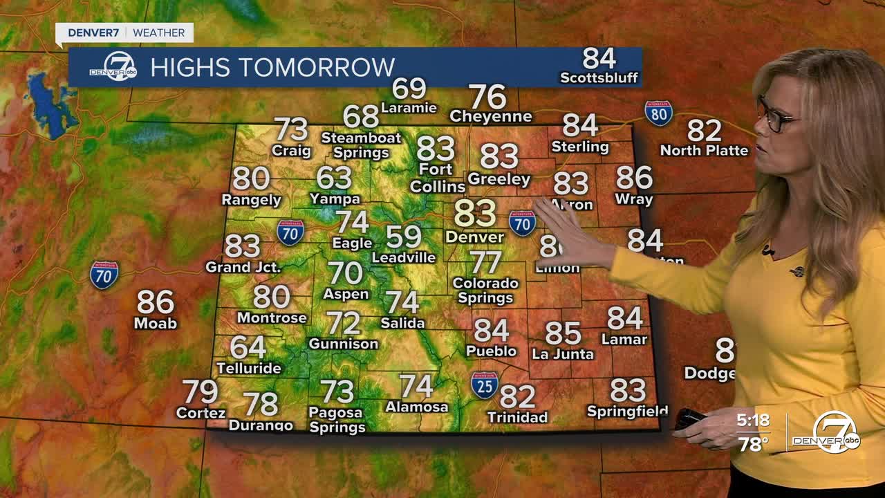 Highs on Sunday statewide