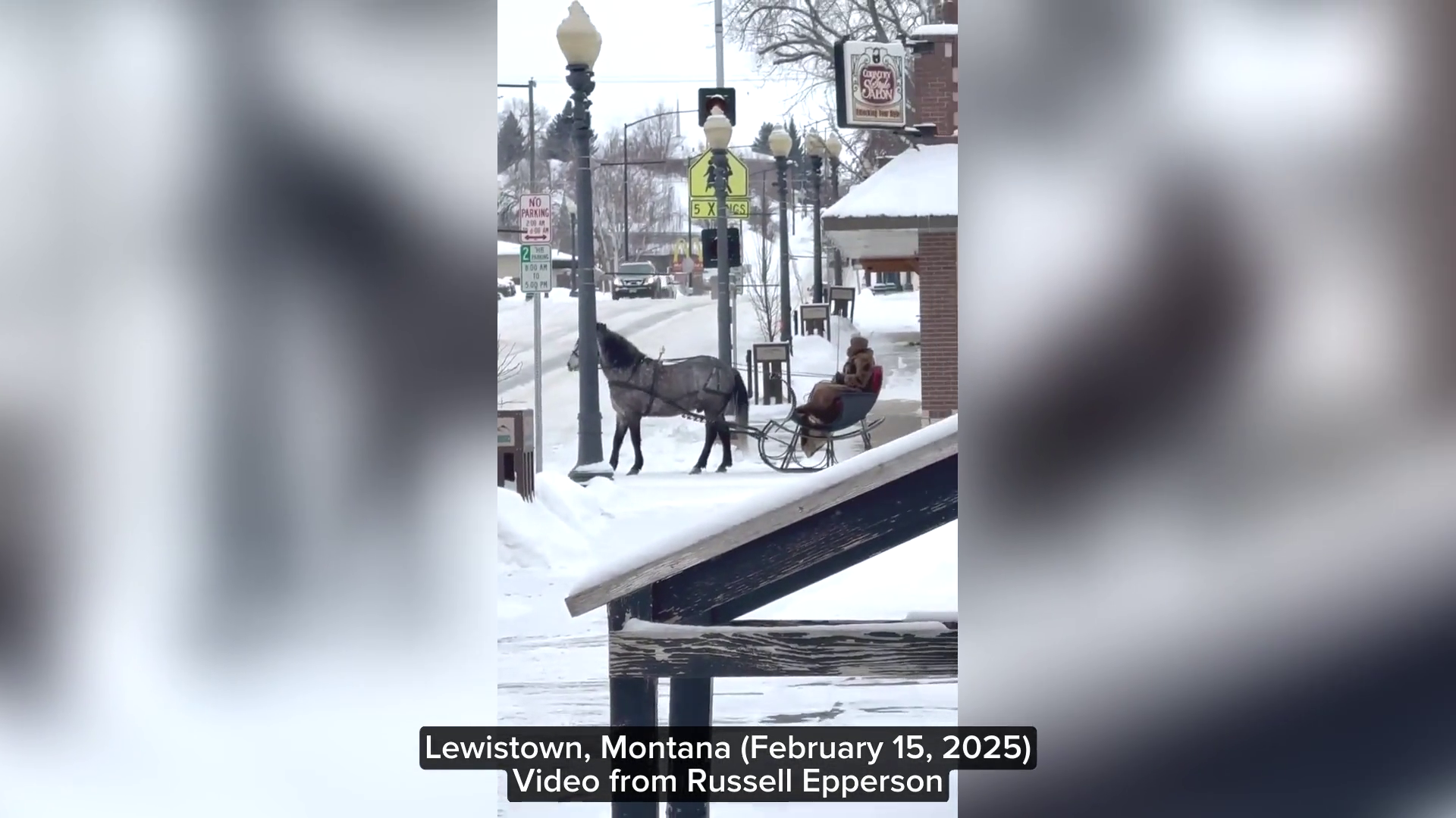 "Santa with his jingle bell sleigh is prepping for next year! Hope he stays warm as he rides around Lewistown MT!"