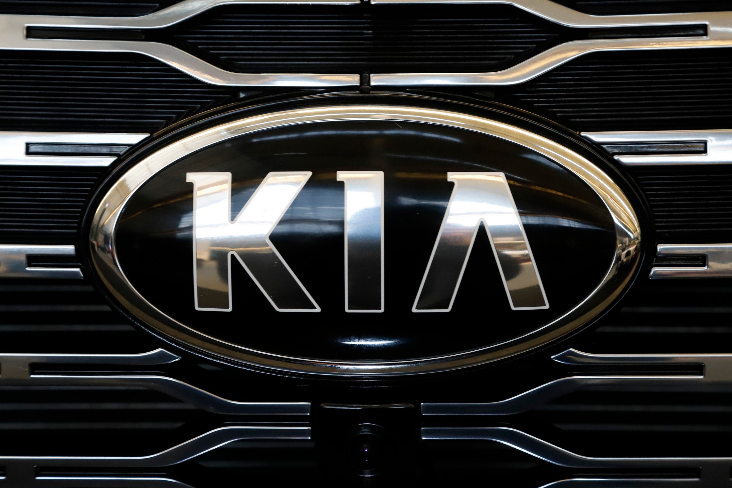 FILE - The front grill of a 2020 KIA Telluride is on display at the 2020 Pittsburgh International Auto Show, Feb.13, 2020 in Pittsburgh. 