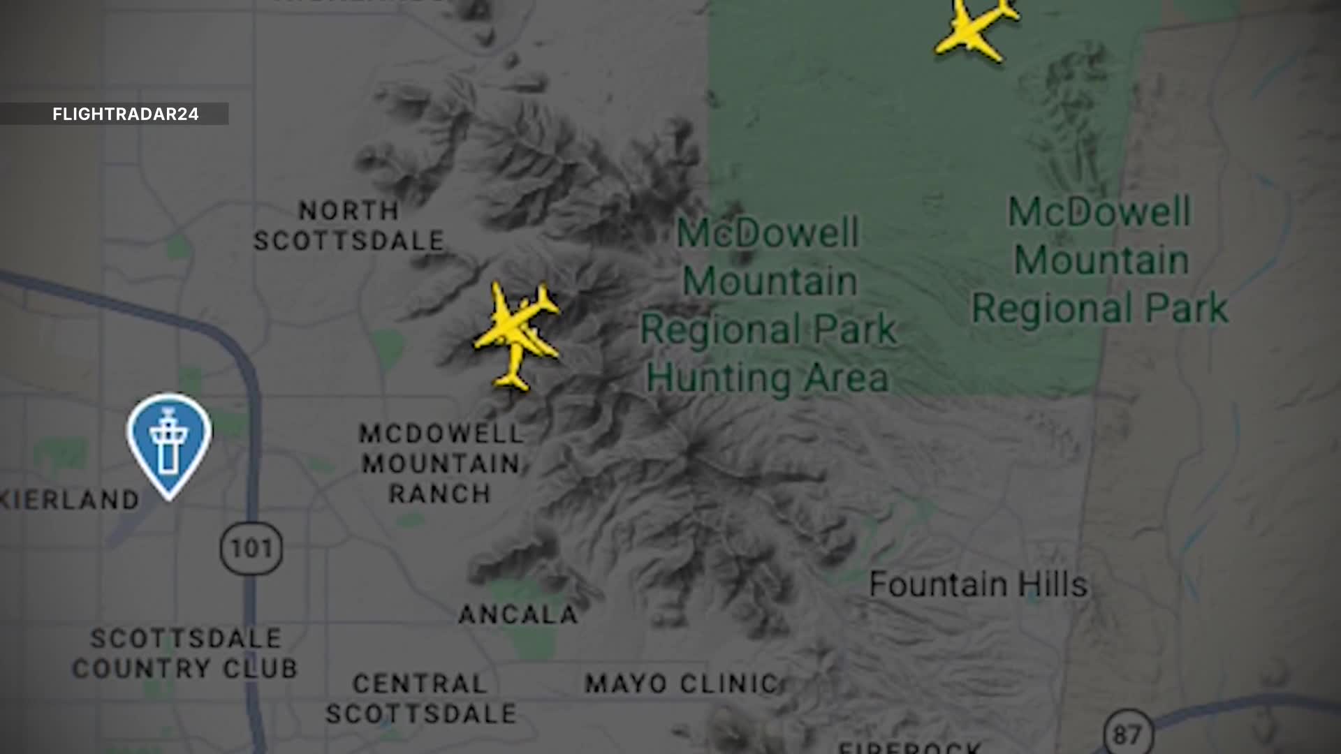 Flight radar shows two planes on the same flight path.