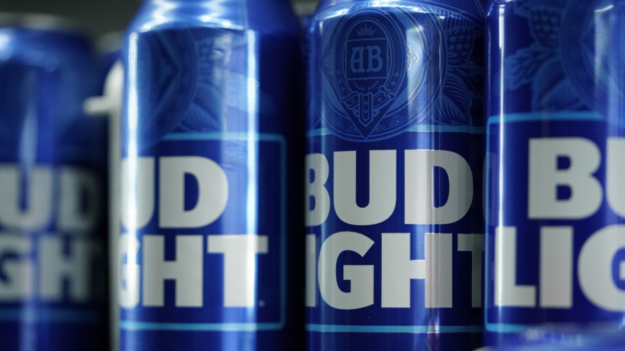 Cans of Bud Light beer.