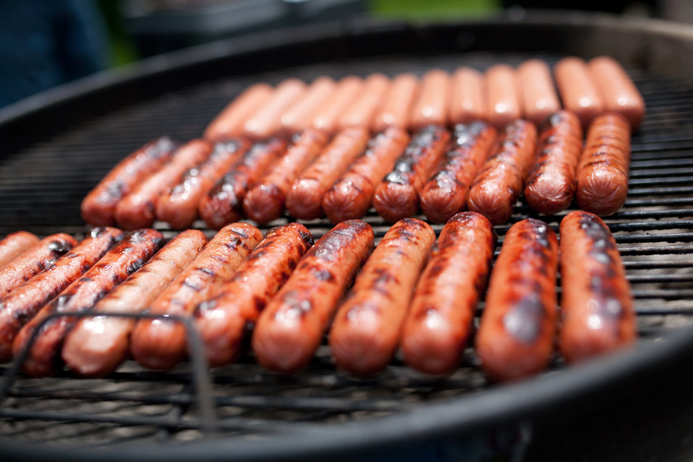 Hot dogs on a grill