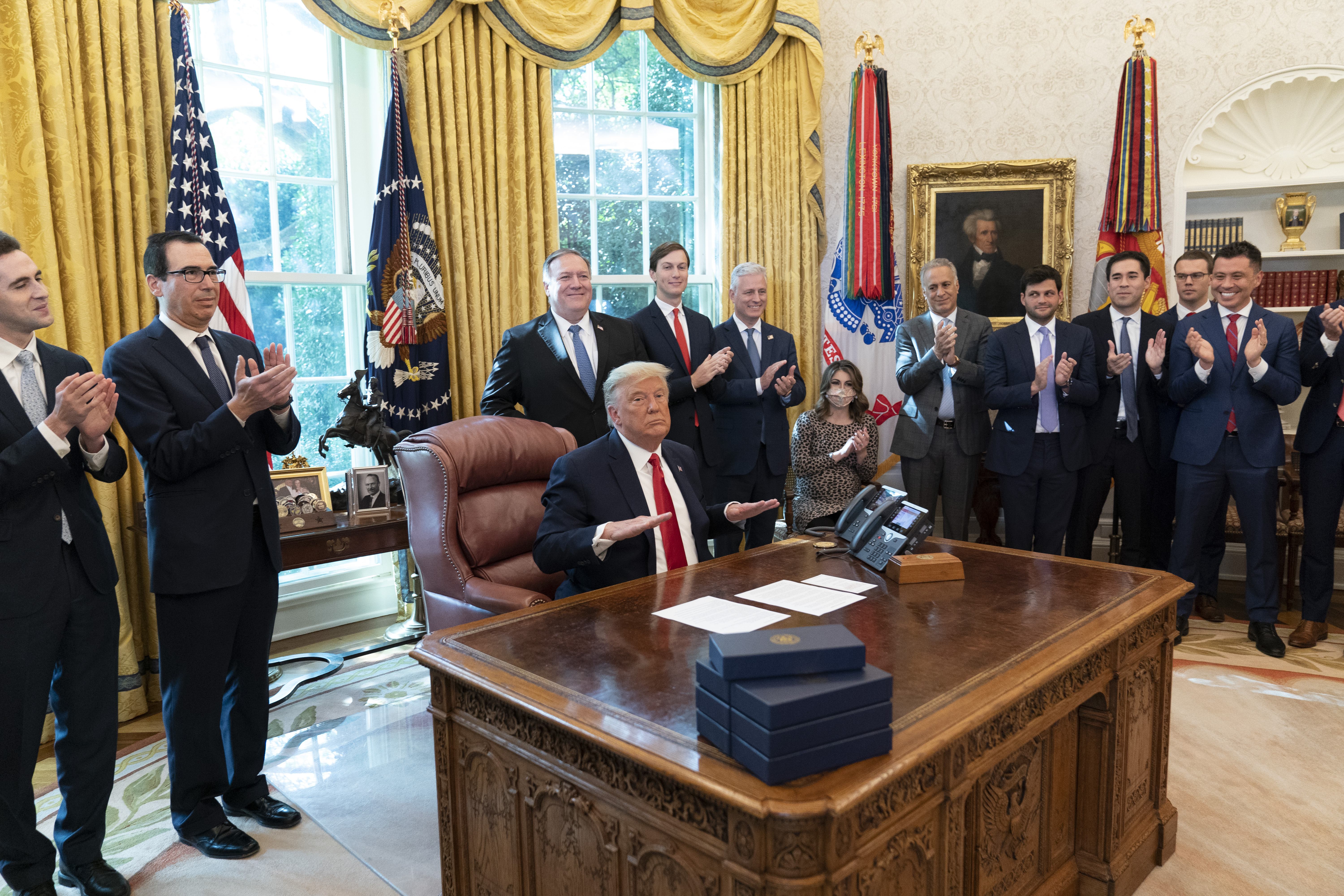 Donald Trump, Mike Pompeo, Jared Kushner, Robert O'Brien, Steven Mnuchin
