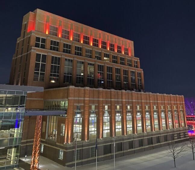 AF Group Headquarters in Lansing "Go Red"