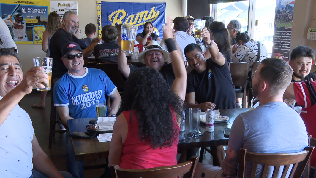 Fans cheer for their teams at the World Cup final watch party in Escondido. 