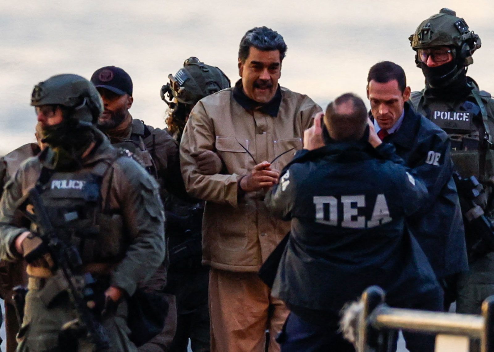 Captured Venezuelan President Nicolás Maduro arrives at the Downtown Manhattan Heliport in New York City, US, on January 5, 2026.