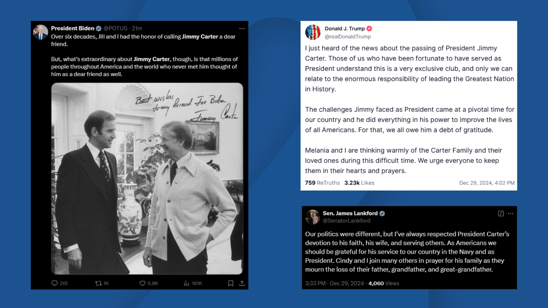 National and state leaders pay tribute to former President Jimmy Carter