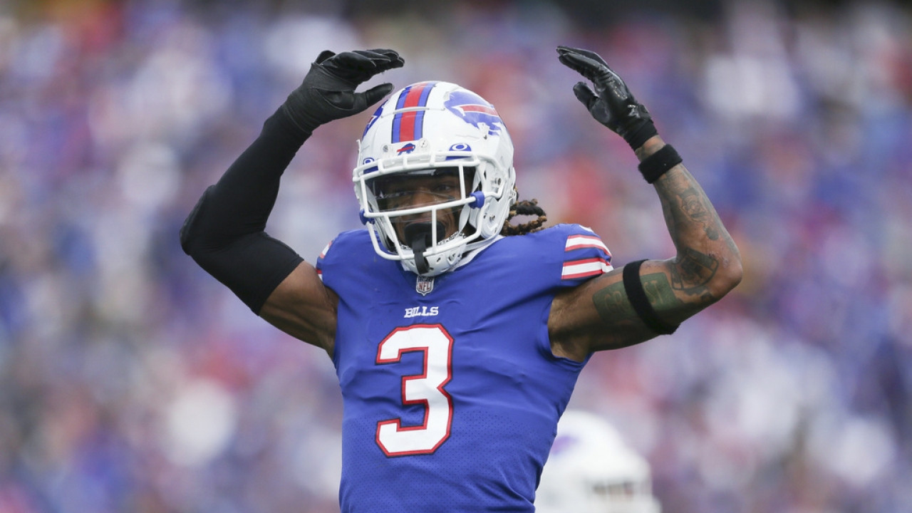 Buffalo Bills player Damar Hamlin on the field during a game