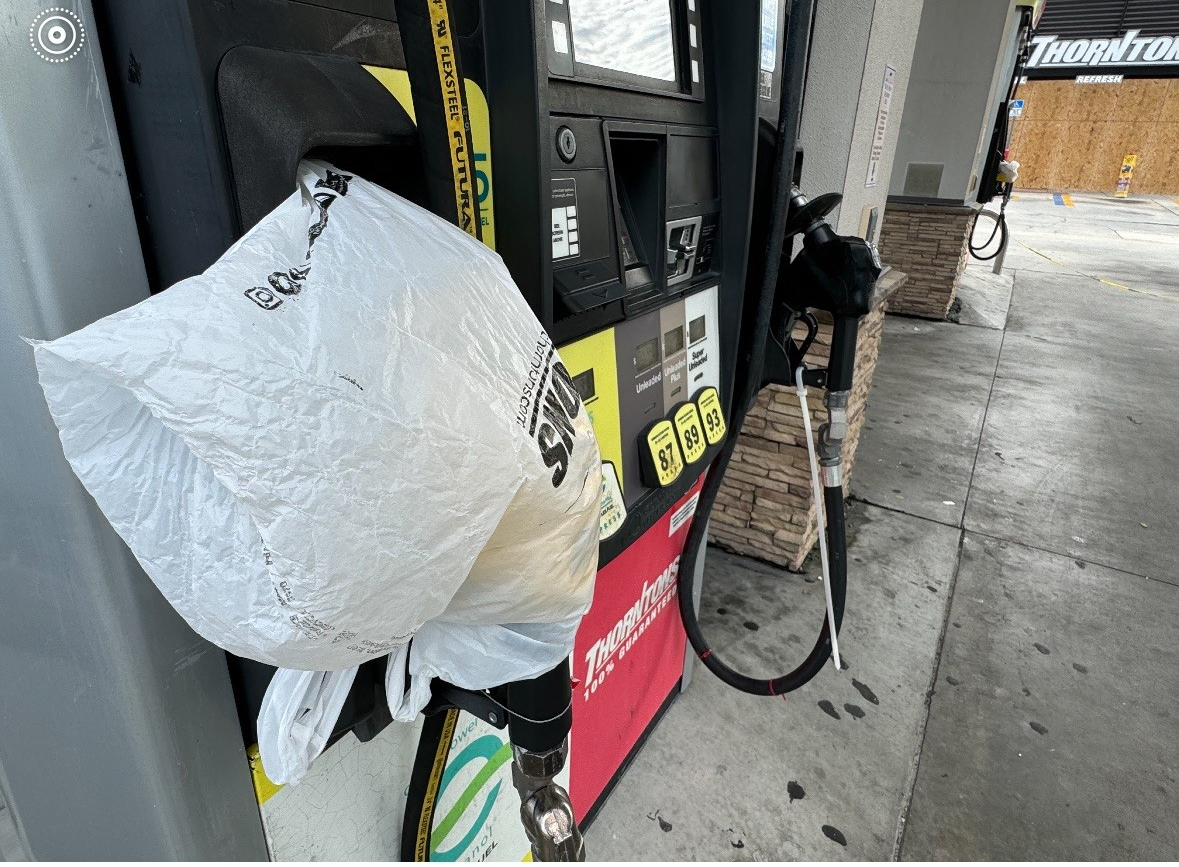 Bagged gas pump at local gas station