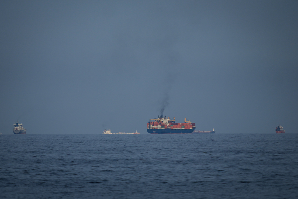 Oil tankers and cargo ships line up in the Strait of Hormuz as seen from Khor Fakkan, United Arab Emirates, Wednesday, March 11, 2026. 