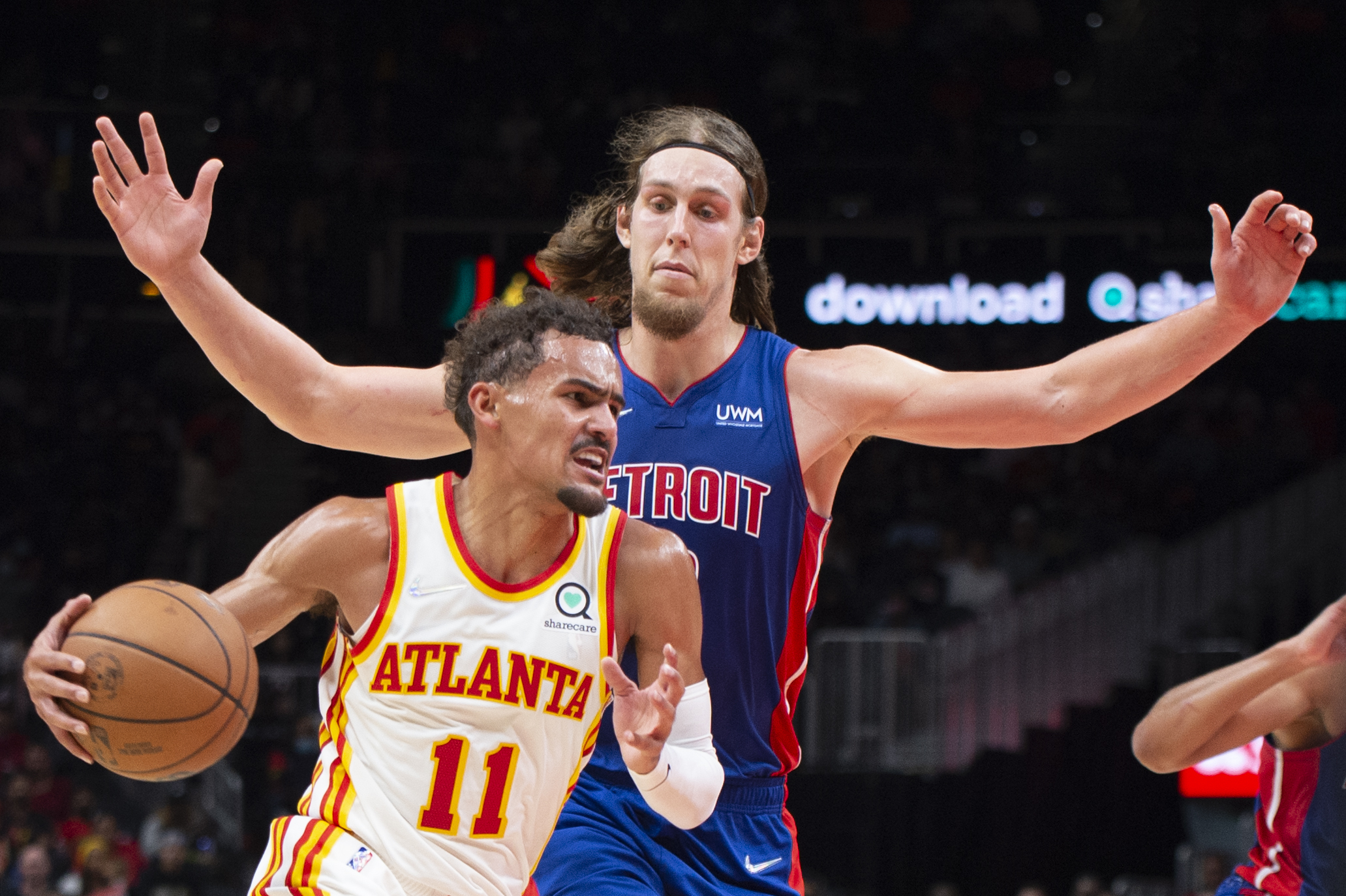 Trae Young, Kelly Olynyk Pistons Hawks Basketball