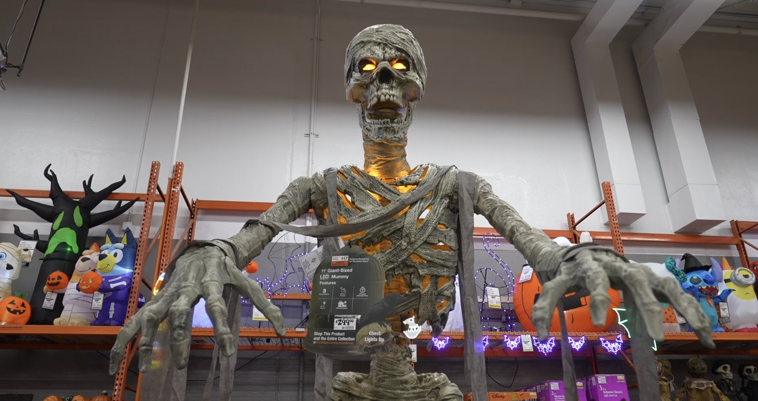 A large skeleton halloween decor