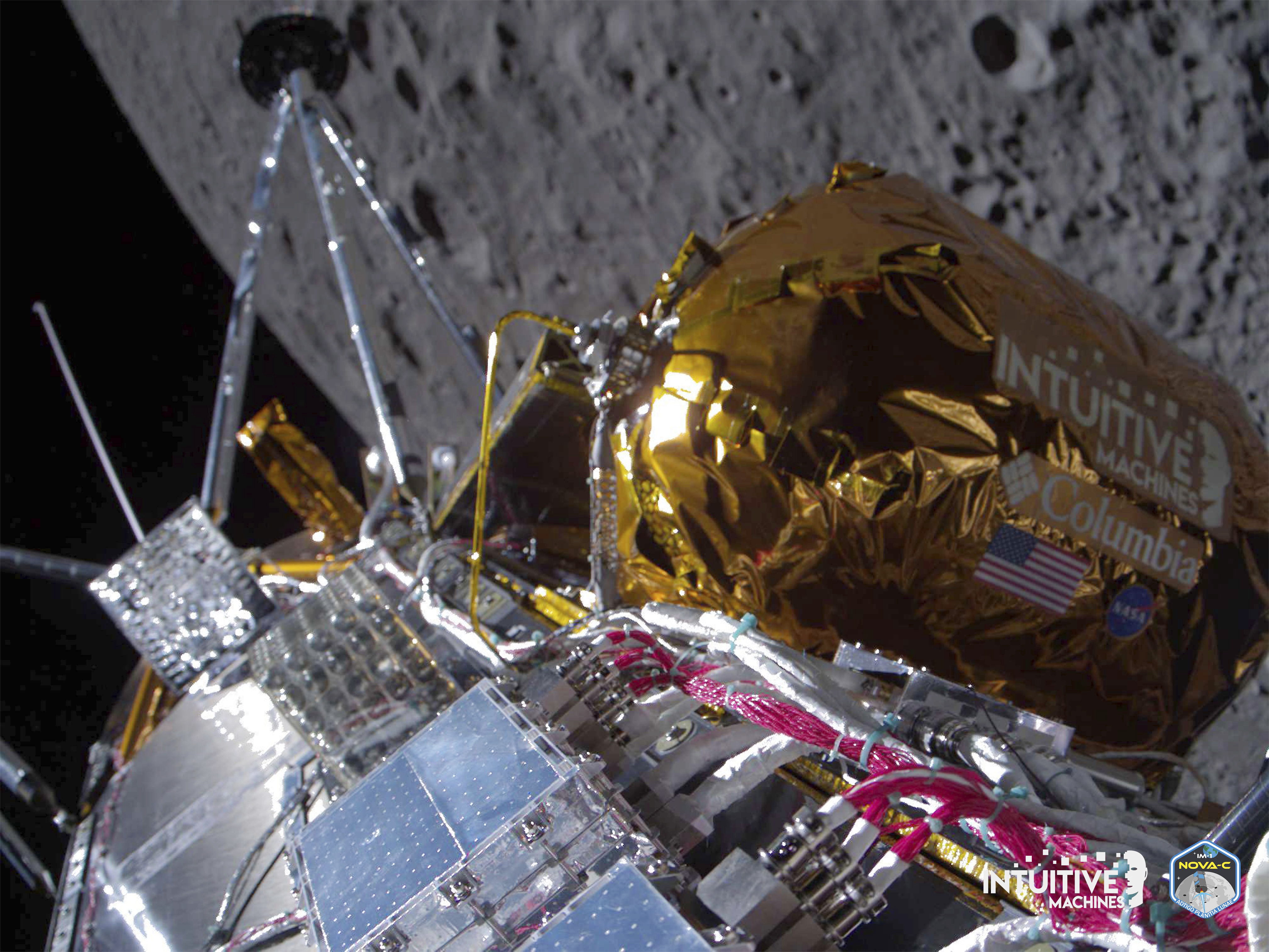 Intuitive Machines Odysseus lunar lander over near side of moon, Feb. 21, 2024