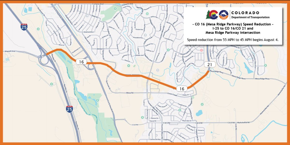 Speed limit reduction on Mesa Ridge Parkway